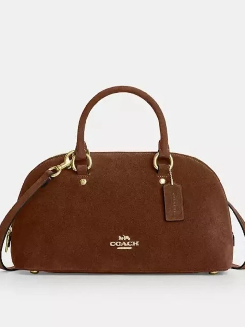 Lara Satchel Bag Warm Brown Gold Suede Crossbody